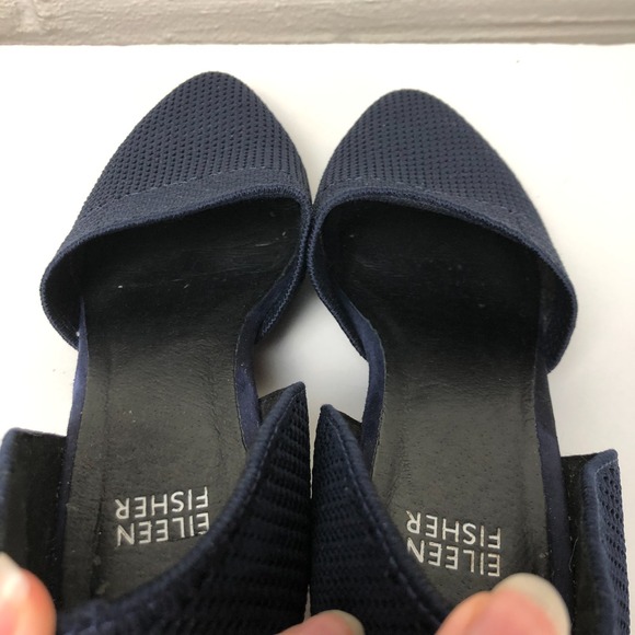 Eileen Fisher Womens Hallo Knit D'Orsay Pump Shoes 7.5 Blue Slip On Wedge Heel - Picture 8 of 10